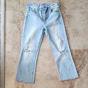 MOTHER The Tripper Cut flowers Light Blue Distressed CROPPED Women Jeans Size 27